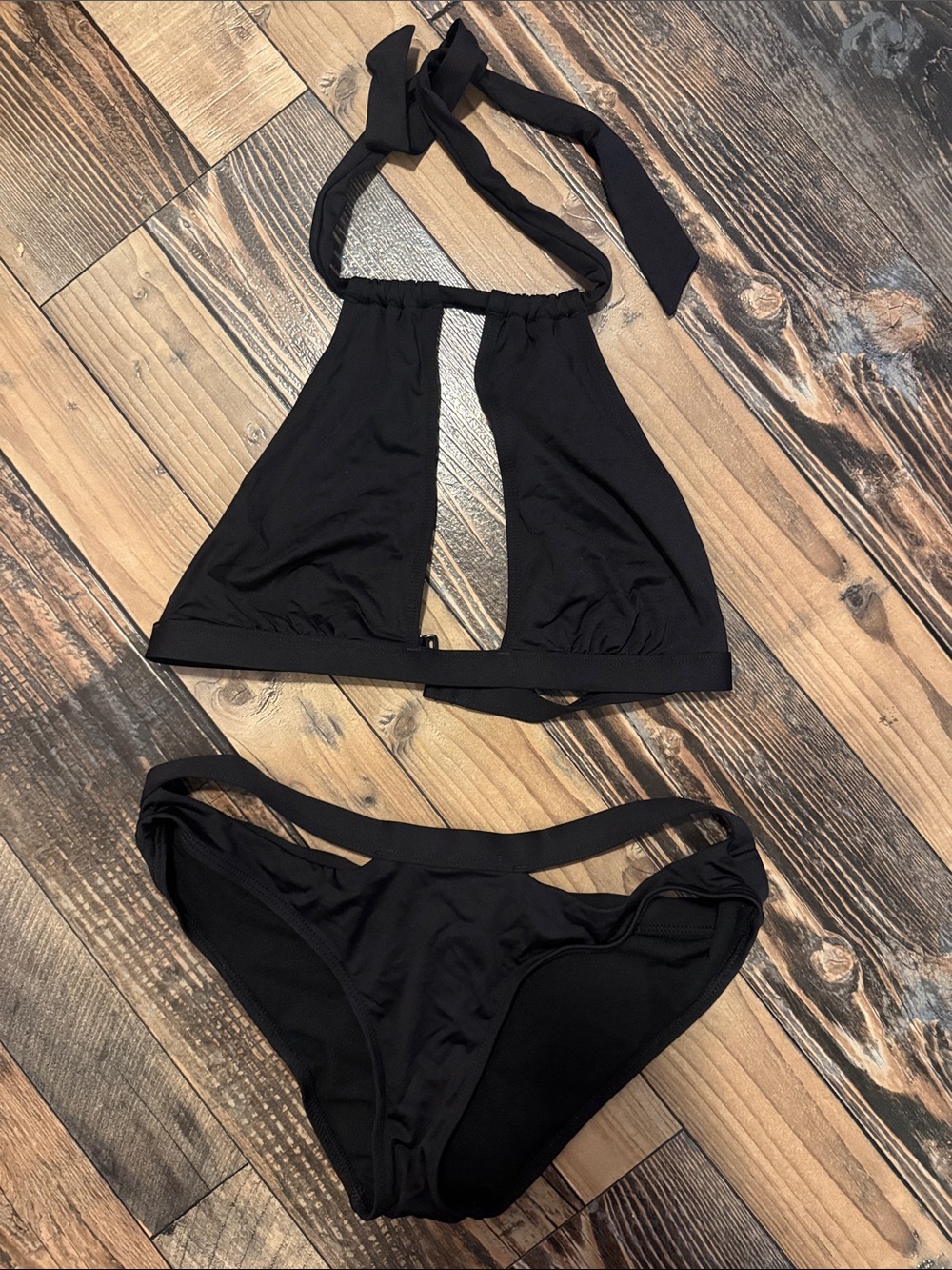 Black Cut Out Halter Bikini Set - XS